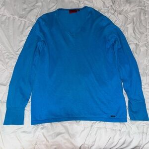 Hugo Boss Cotton Silk Cashmere V Neck Sweater Men's Medium Blue